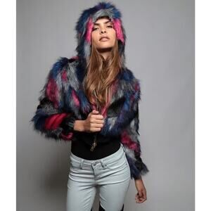Spirithoods Lovebirds Collection Edition Fur Festival Cropped Hooded Jacket XS